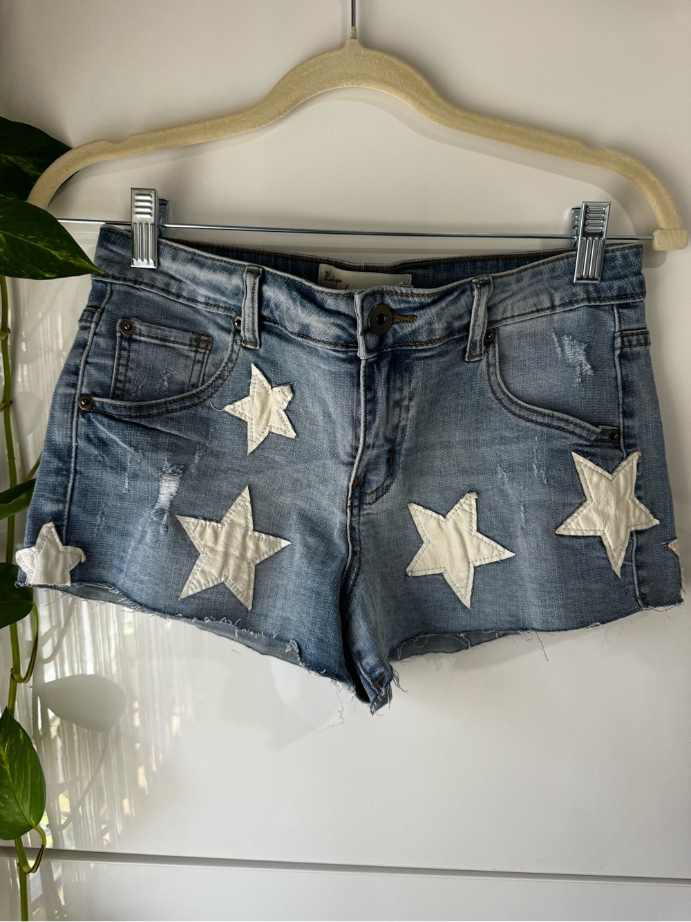 Vintage Havana Blue Denim Star Appliqué Shorts